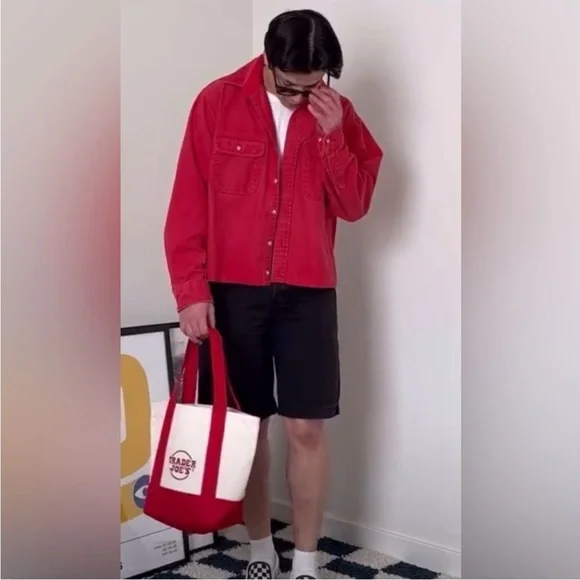 NWT Trader Joe’s Mini Canvas Tote Bag - Limited Edition Red & Cream - Picture 12 of 12